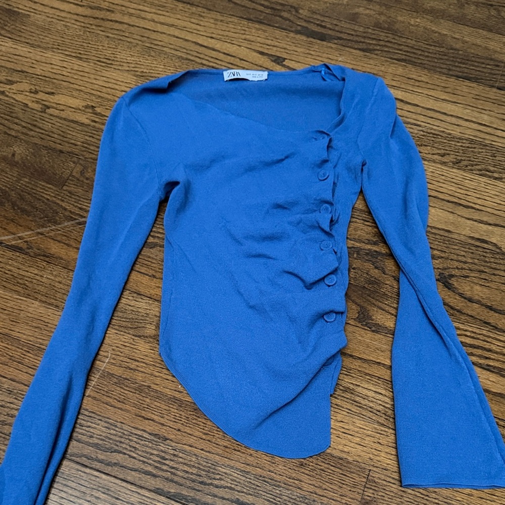 Zara Blue Long Sleeve with Button Top size small